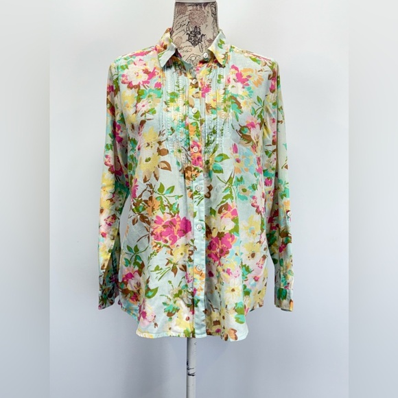 UNCOMMON THREADS J JILL Mint floral print long sleeve button down shirt size XS - Picture 2 of 14